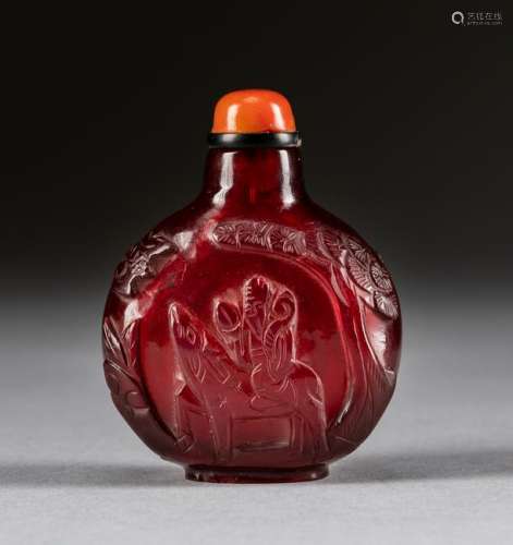 19th Chinese Antique Red Glass Snuff Bottle
