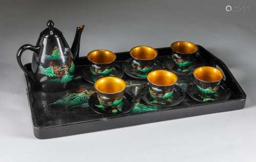 1950 Japanese Antique Lacquer Tea Set