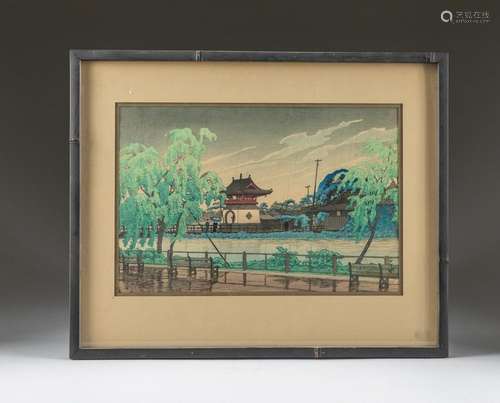 Japanese Hasui Kawase Rain at Lake Shinobazu Woodblock Print