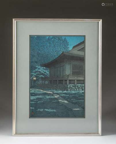 Japanese Hasui Kawase “Sauzen in Temple” Woodblock Print