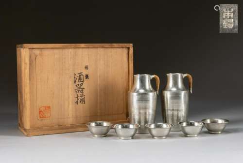Set Of Japanese Antique Tin Wine Flatware