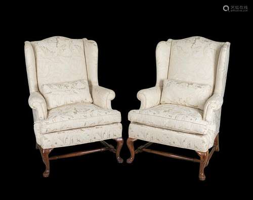 Pair European Victorian Wing Style Armchairs