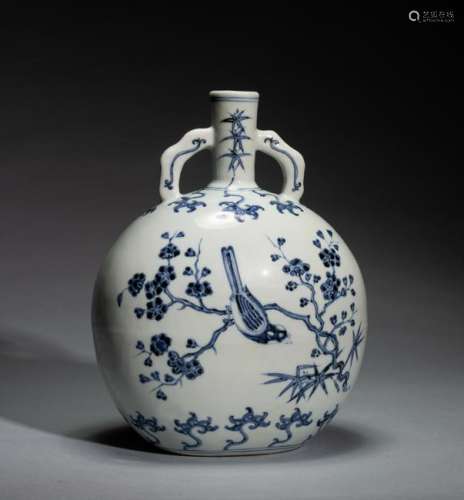 Ming Style Chinese Antique Blue White Moon Flask