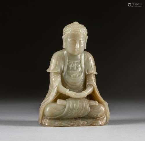 Republic Period Chinese Antique Pale Celadon Jade Buddha