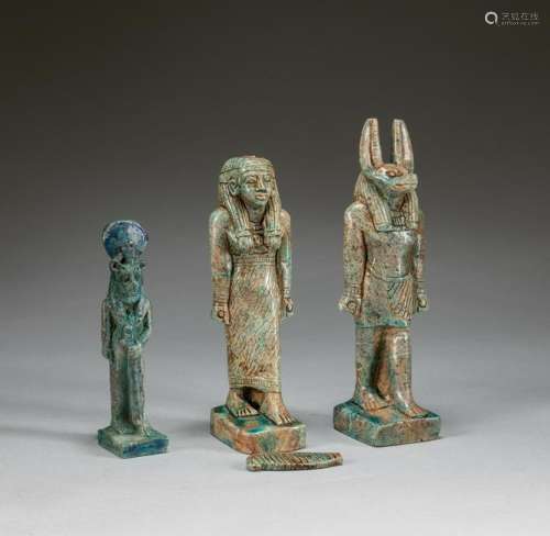 Set Of Ancient Egypt Green Glazed Figures