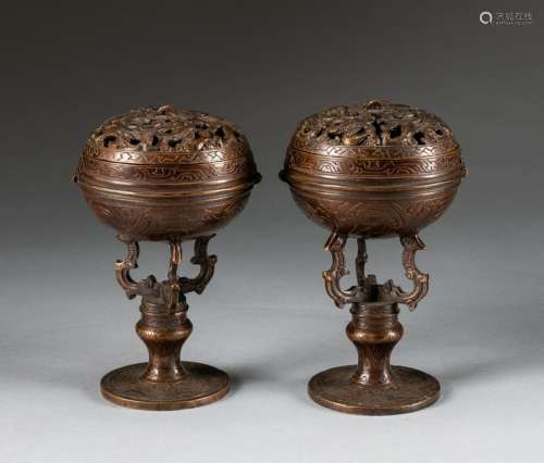 Pair Republic Period Chinese Antique Bronze Censer