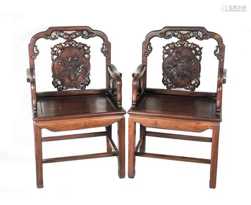 Pair 19th Chinese Antique Rosewood Side Chairs