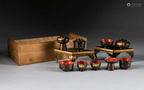 Set Of Meiji period Japanese Antique Lacquer Teasets