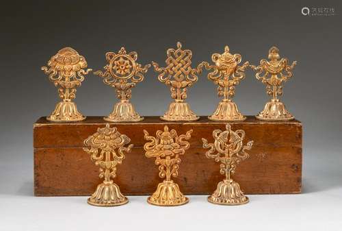 Set Of Chinese Antique Gilt Bronze Ashtamangala