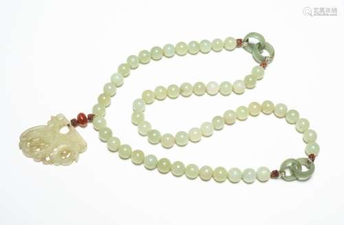 Chinese Antique White Jade Necklace
