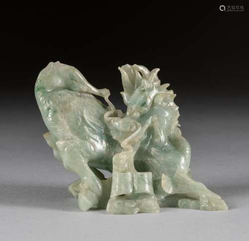 REPAIRED 19th Chinese Antique Jadeite Qilin