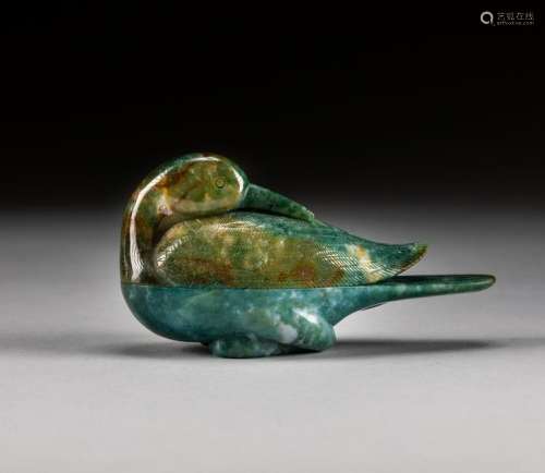 Late 19th Chinese Antique Moss Agate Bird Box