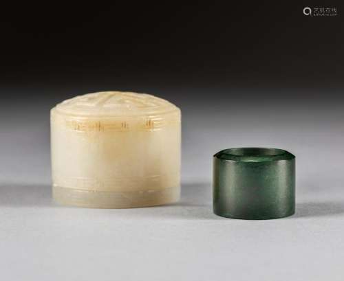 Emperor Style Chinese Antique Jadeite Thumb Ring, White Jade Box