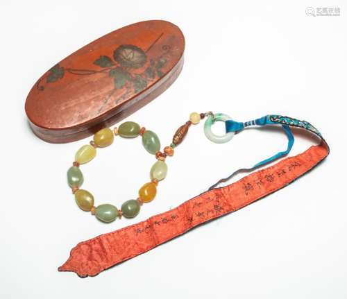 19th Chinese Antique Pebble Jade Prayer Beads