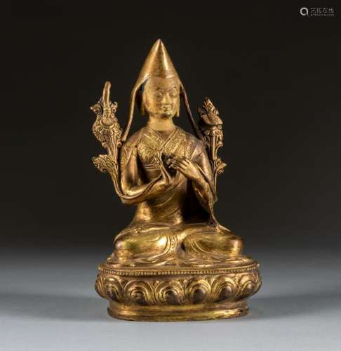 Kuangxu Chinese Antique Gilt Bronze Figure Tsongkhpa