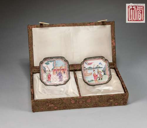 Pair Chinese Antique Cloisonne Dishes