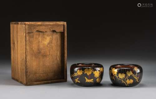 Pair 19th Japanese Antique Wood Gilt Tea Flatware