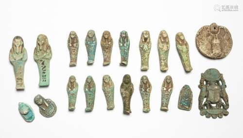 Group Of Ancient Egypt Green Glazed Pottery Figures