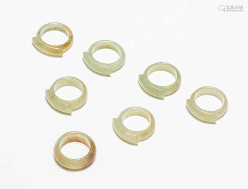 Set Of Seven Chinese Antique Jade Rings