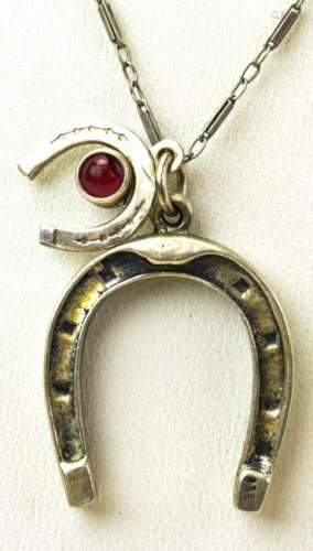 Vintage Sterling Silver Double Horse Shoe Necklace