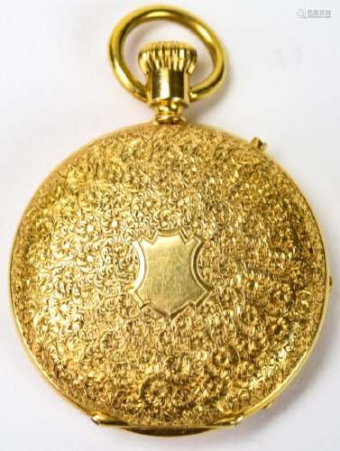 Antique 19th C Chased 18k Yellow Gold Pocket Watch