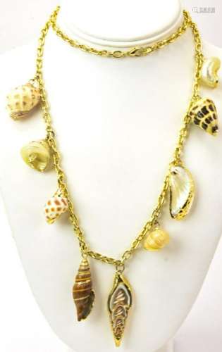 Vintage Gilt Metal Natural Shell Pendant Necklace