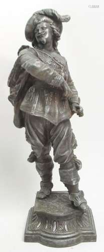 Antique 19th C Spelter Statue of a Musketeer