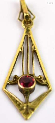 Antique C1900 10kt Gold & Garnet Necklace Pendant