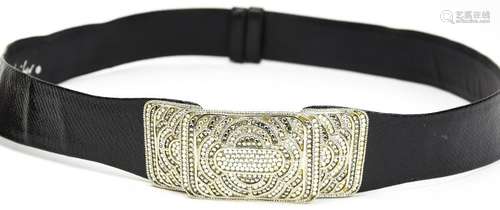 Judith Leiber Leather Embellished Buckle Belt