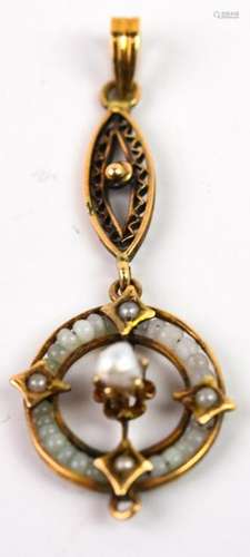 Antique C1900 14kt Gold & Pearl Necklace Pendant