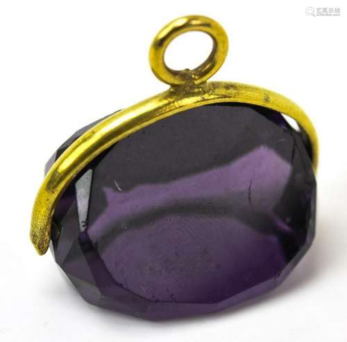 Antique 19th C 10kt Gold & Amethyst Spinner Fob