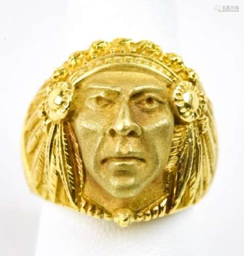 Estate 18kt Gold Native American Chief Head Ring