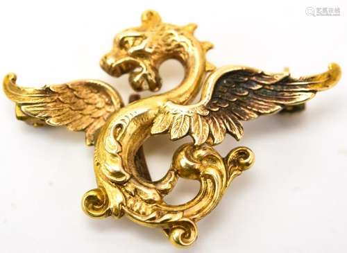 Antique 19th C 14kt Gold Figural Dragon Brooch