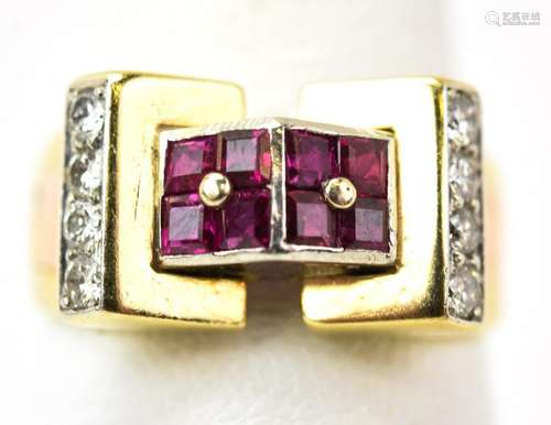 Antique Art Deco Gold Platinum Diamond & Ruby Ring