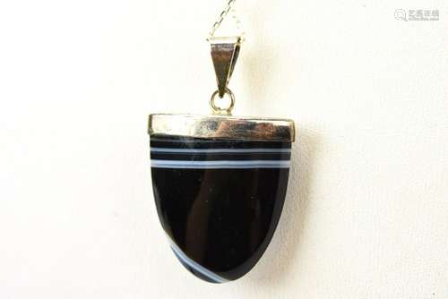 Banded Agate Necklace Pendant on Sterling Chain