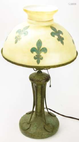 Antique Handel Lamp & Hand Painted Glass Shade