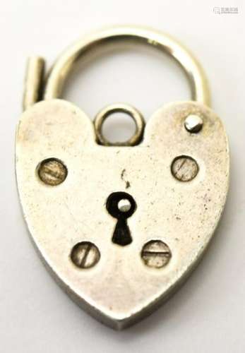 Antique Silver Heart Form Jewelry Padlock Clasp