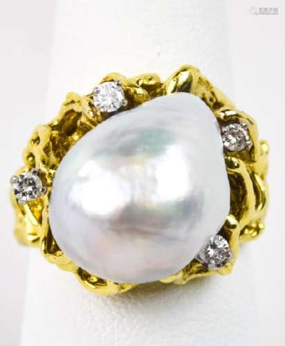 Arthur King Style 18kt Gold Pearl Diamond Ring