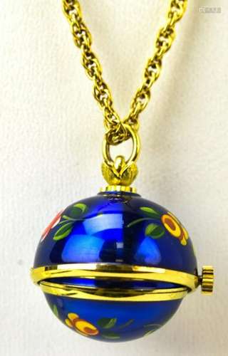 Vintage Enamel Watch Pendant on Gilt Metal Chain