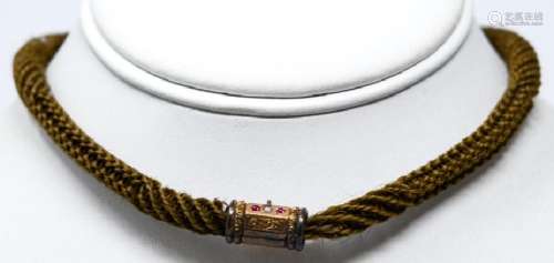 Antique 19th C Mourning Woven Hair Necklace