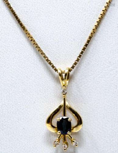 Vintage 14kt Yellow Gold Diamond Sapphire Necklace