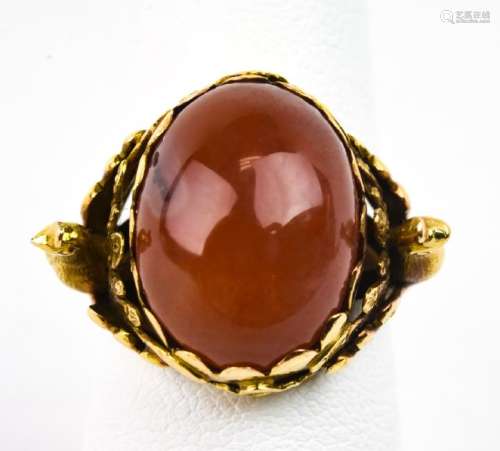 Estate 14kt Gold & Carnelian Cabochon Peacock Ring