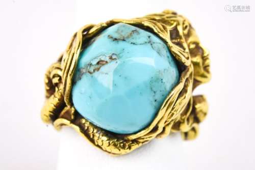 Estate 18k Yellow Gold Faceted Turquoise Ring