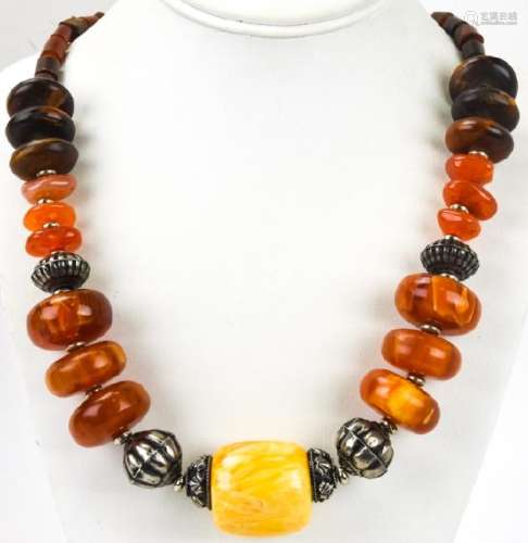 Handmade Silver & Reconstituted Amber Necklace