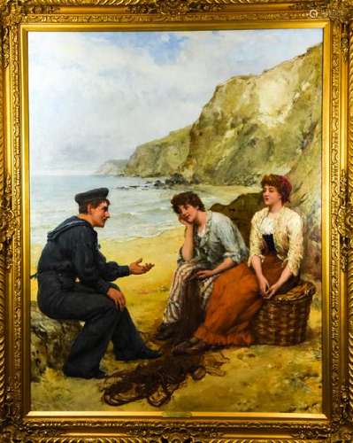 19th Century William Oliver Seaside Oil Painting