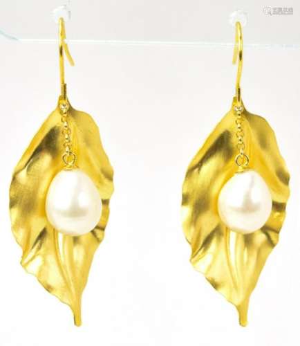 10kt Yellow Gold & Baroque Pearl Figural Earrings