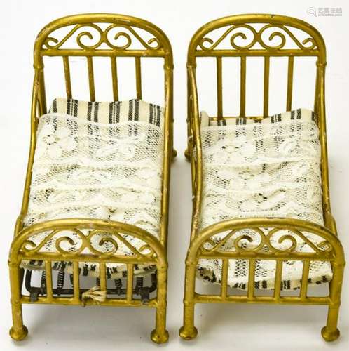 Pair of Antique Dollhouse Gold Bed by Marklin