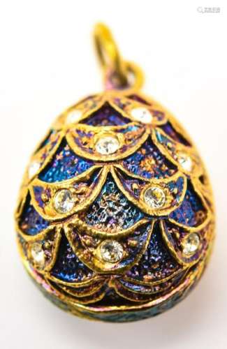 Russian Style Enamel Crystal Decorated Egg Pendant