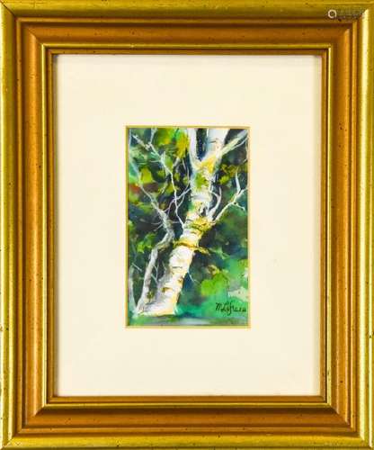 Mary Lagreca Watercolor Painting of Birch Trees