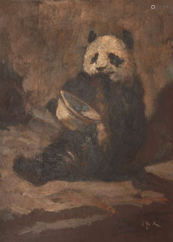 吴作人 熊猫 木板油画